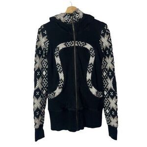 Lululemon Black & White Knit Fair Isle Printed Scuba Full Zip Athletic Jacket 6